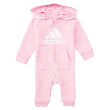 Adidas Baby Girls Long Sleeve Hooded Coverall, Clear Pink, 18 Months