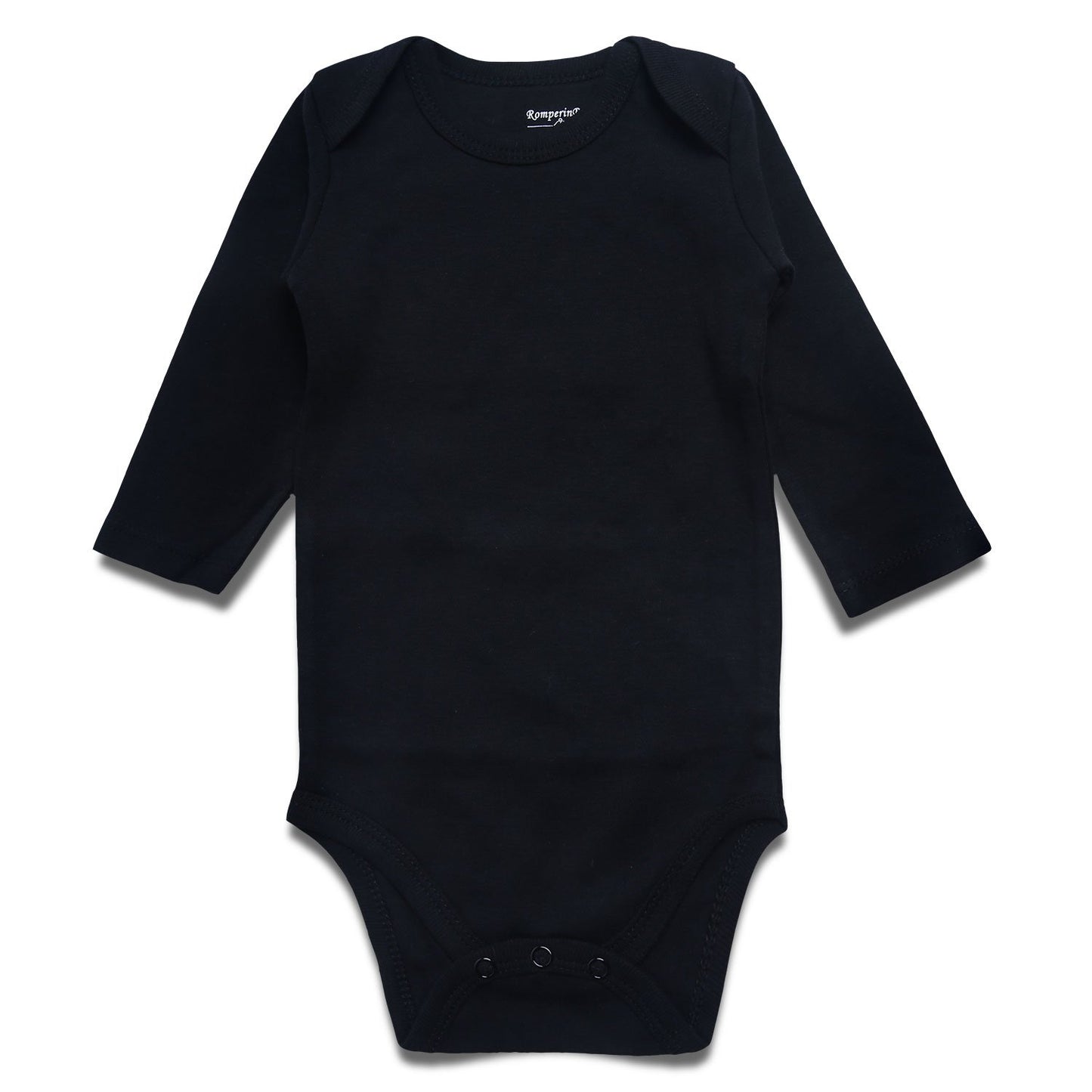 Romperinbox Unisex Solid Baby Bodysuit 0-24 Months (6-9 Months, Black Long Sleeve)