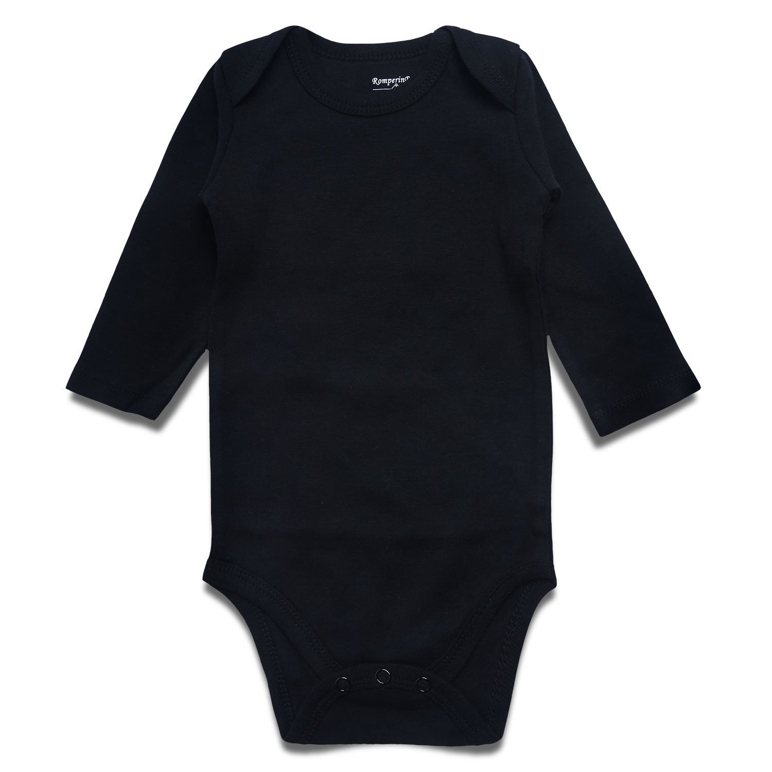 Romperinbox Unisex Solid Baby Bodysuit 0-24 Months (6-9 Months, Black Long Sleeve)