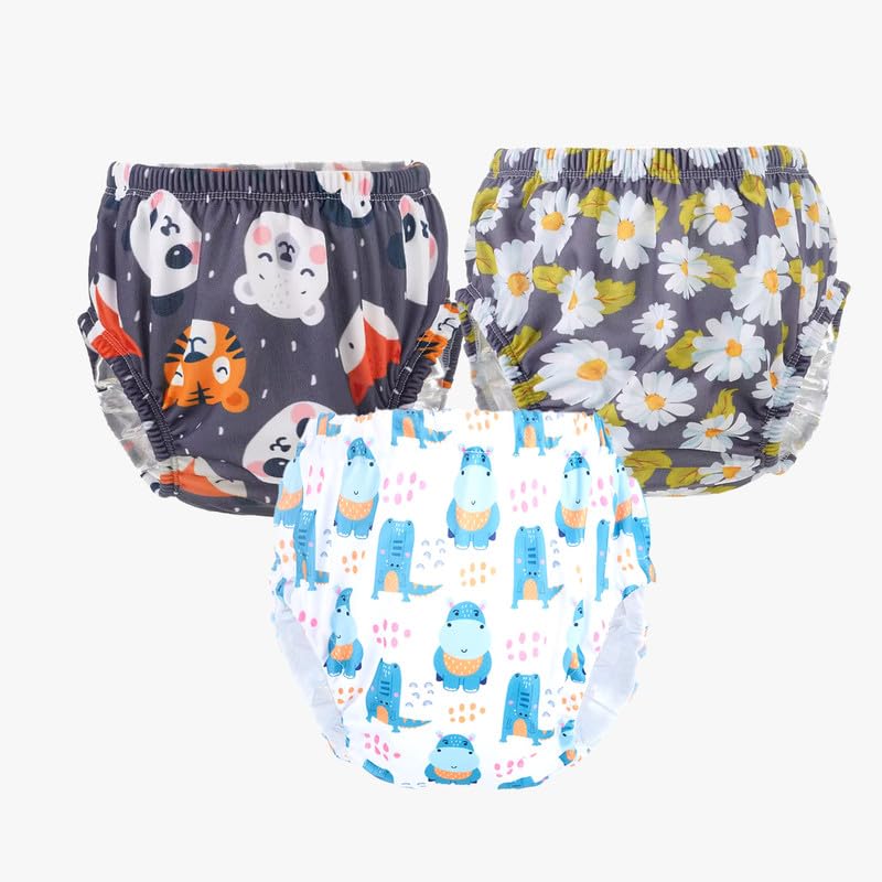 CrawlIn Reusable Adjustable Swim Diaper Combo  Pack Of 3 Printed Underpants For Infant Boys & Girls | L | Color 10