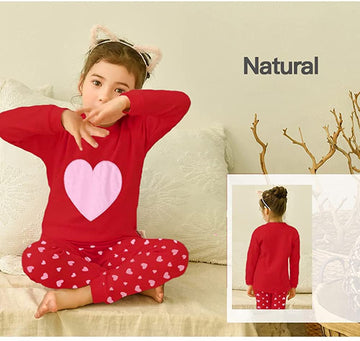 Kids Girls Pajamas Long Sleeve Heart Shape Print Sleepwear Toddler 2 Pieces Cotton Pjs For Girls Vday Pajama Children Clothes Se