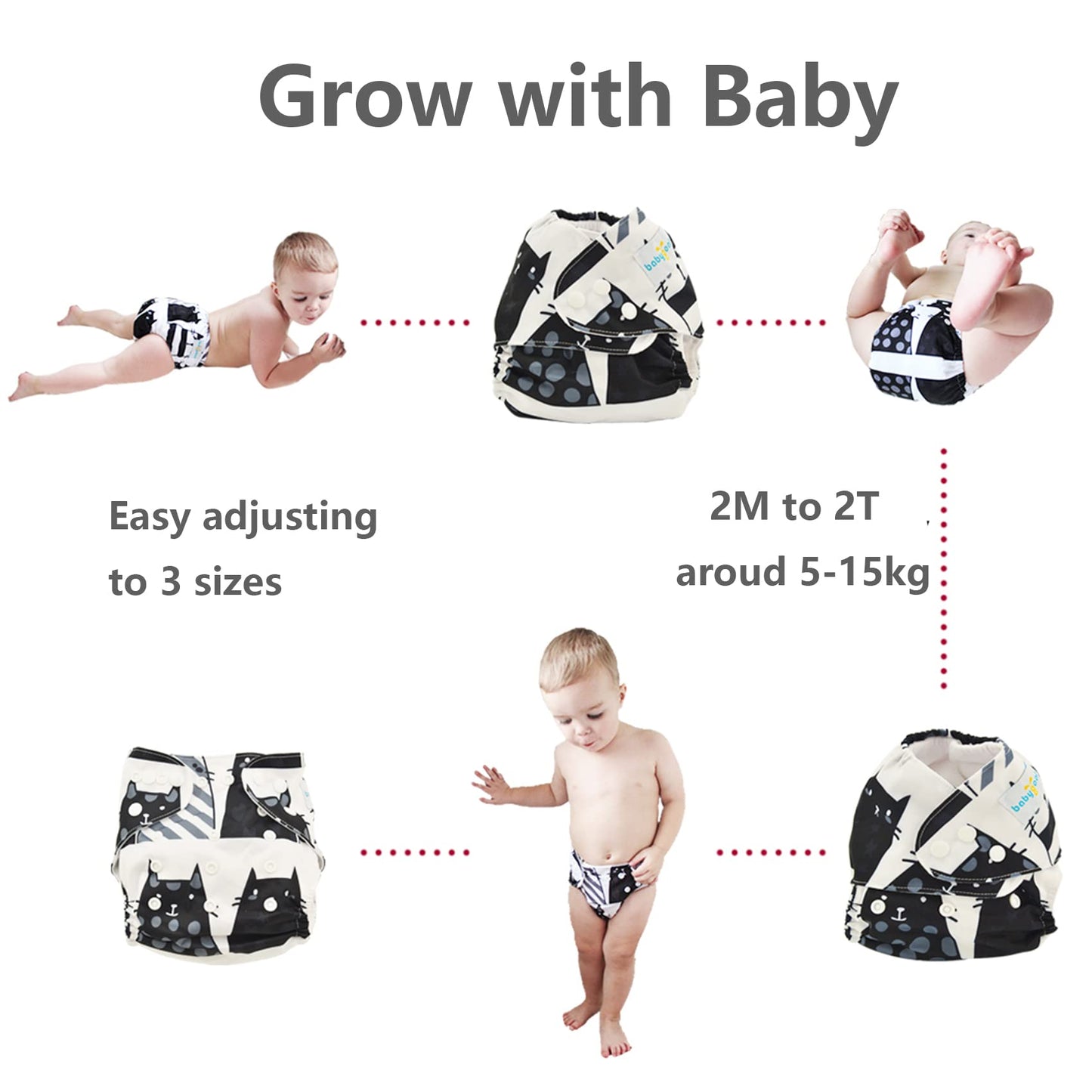 babygoal Reusable Cloth Diapers 6 Pack+6pcs Rayon from Bamboo Inserts+Wet Bag, One Size Adjustable Washable Pocket Nappy Covers