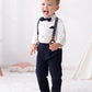 Disaur Boys Wedding Guest Outfit Long Sleeve White Leaf Dress Shirt Bow Tie Suspender Black Pants Back To School Gentleman Cloth