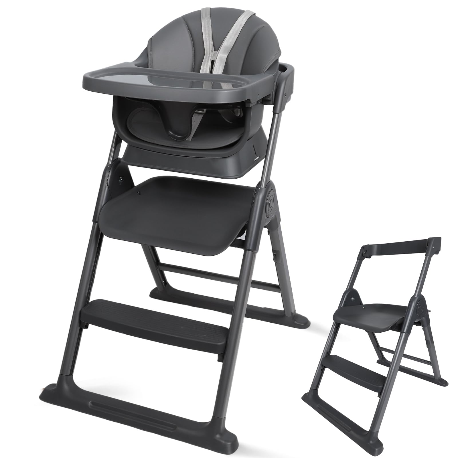 6-in-1 Baby High Chair, Convertible Highchair for Babies to Toddlers, Step Stool for Dining Time, Foldable & Easy Clean, Space-S