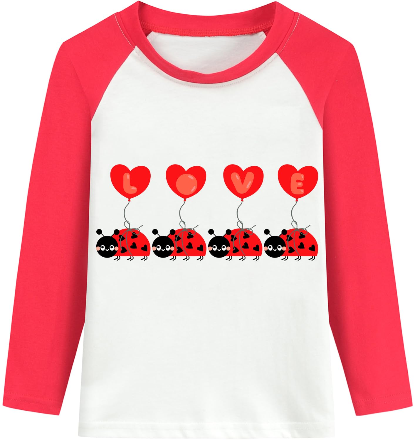 Ddsol Toddler Little Girl Valentine Day Shirt Baby Kid Love Heart Ladybug Print Tshirt Red White Raglan Long Sleeve Cotton Tee T