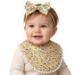 Polka Tots Cotton Floral Bow Headband With Reversible Boho Bib Set  Yellow