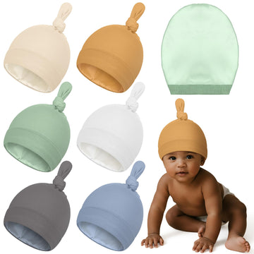 Shihanee 6 Pcs Satin Lined Baby Newborn Hats Beanie Hats Soft Silk Satin Bonnet Infant Toddler Cap for 0-6 Months Girls Boys(Cla
