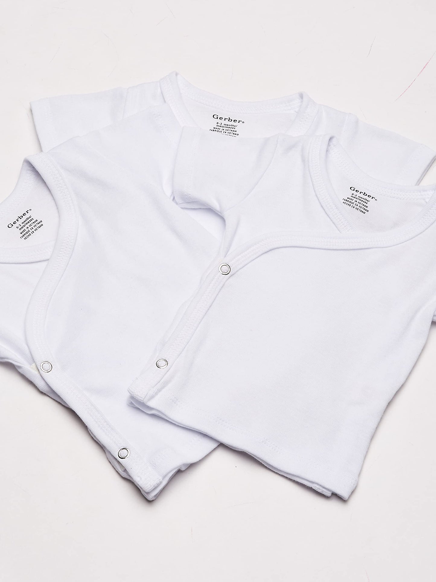 Gerber Baby 3-Pack Short-Sleeve Side-Snap Shirt, White, 0-3 Months