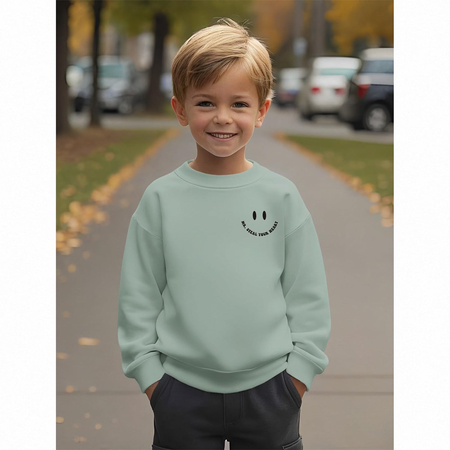Ritatte Toddler Boy Valentine'S Day Sweatshirt Mr. Steal Your Heart Shirt Kids Valentines Crewneck Long Sleeve Pullover Tops(Gre