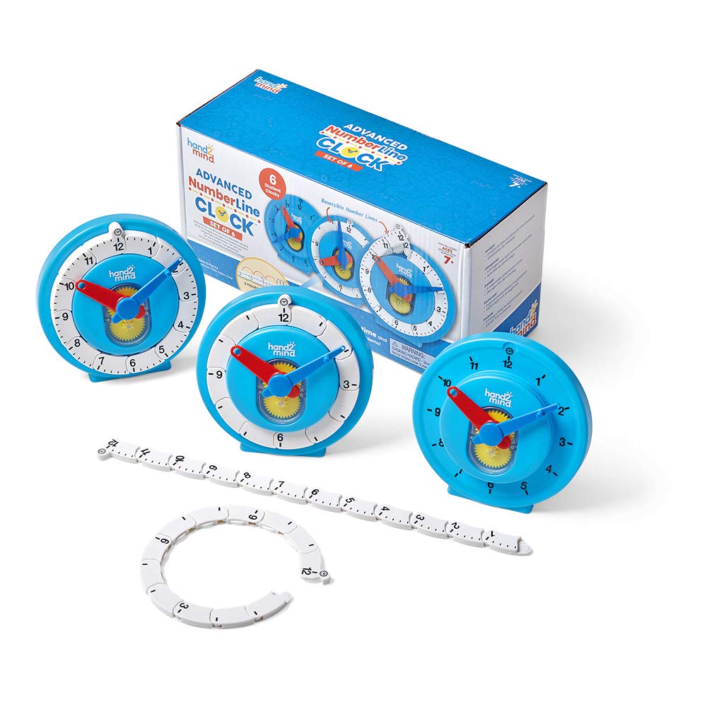 hand2mind Advanced NumberLine Clock, Telling Time Teaching Clock, Elapsed Time Clock, Analog Clock Learning for Kids, Middle Sch