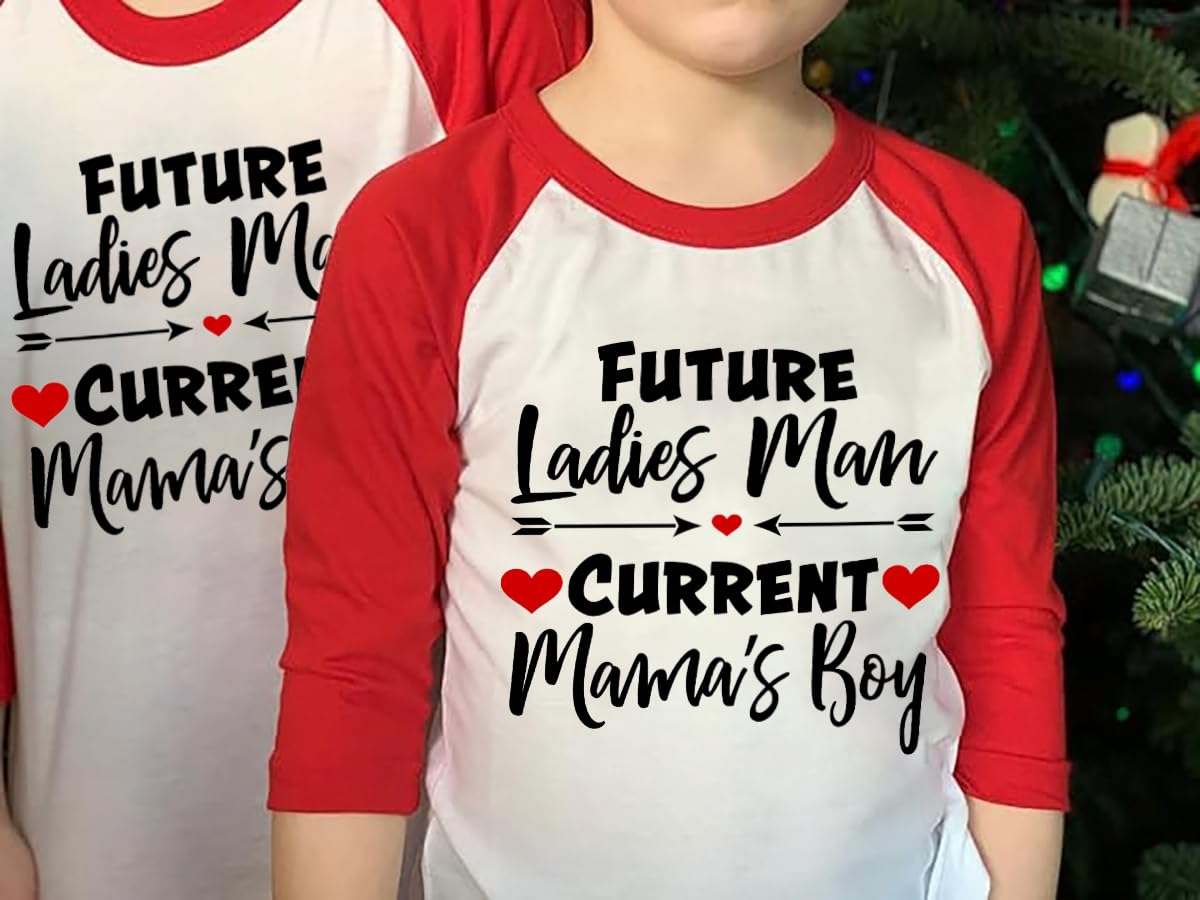 Future Ladies Man Current Mama'S Boy Raglan T-Shirt Toddler Boy Valentine'S Day 3/4 Sleeve Top Spring Cotton Outfit (1-2T, Red)