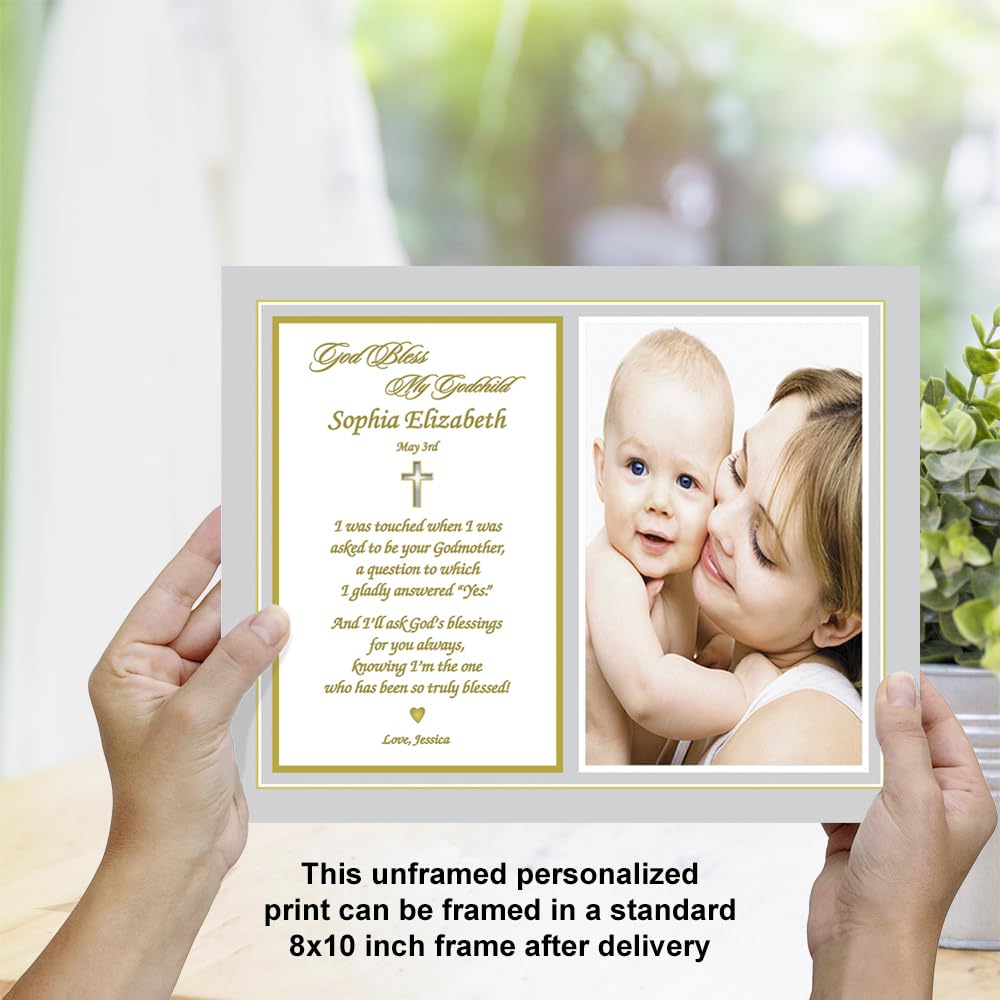 Poetry Gifts Baptism Godchild Keepsake From Godmother, Godfather - 8X10 Inch Print Personalized From Godparents