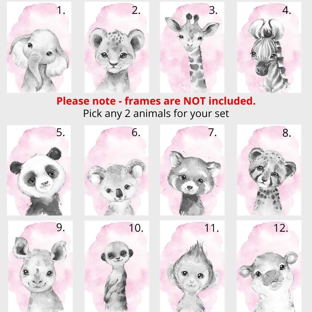 Safari Animals Set Of 3 Unframed Poster Prints For Baby Girls Nursery Bedroom Playroom, Personalized Name, Choice Of 12 Animals,