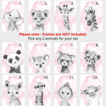 Safari Animals Set Of 3 Unframed Poster Prints For Baby Girls Nursery Bedroom Playroom, Personalized Name, Choice Of 12 Animals,