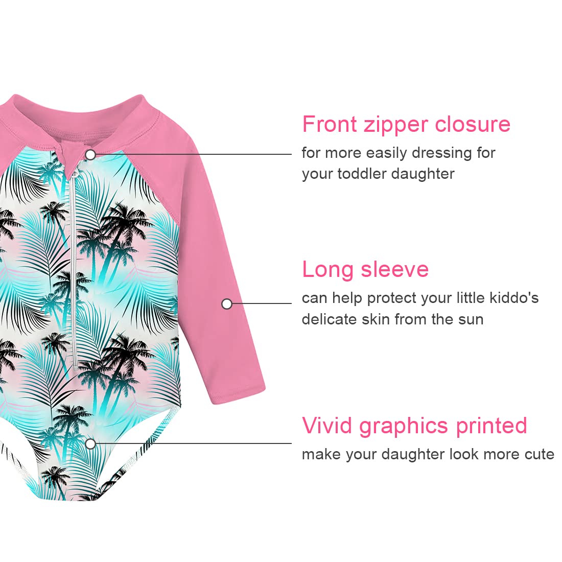 Uideazone Baby Girls One Piece Swimsuit Size 4 3D Printed Coconut Tree Long Sleeve Bathing Suit Summer Hawaiian Swimwear For Bea
