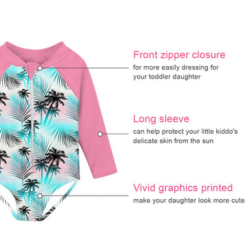 Uideazone Baby Girls One Piece Swimsuit Size 4 3D Printed Coconut Tree Long Sleeve Bathing Suit Summer Hawaiian Swimwear For Bea