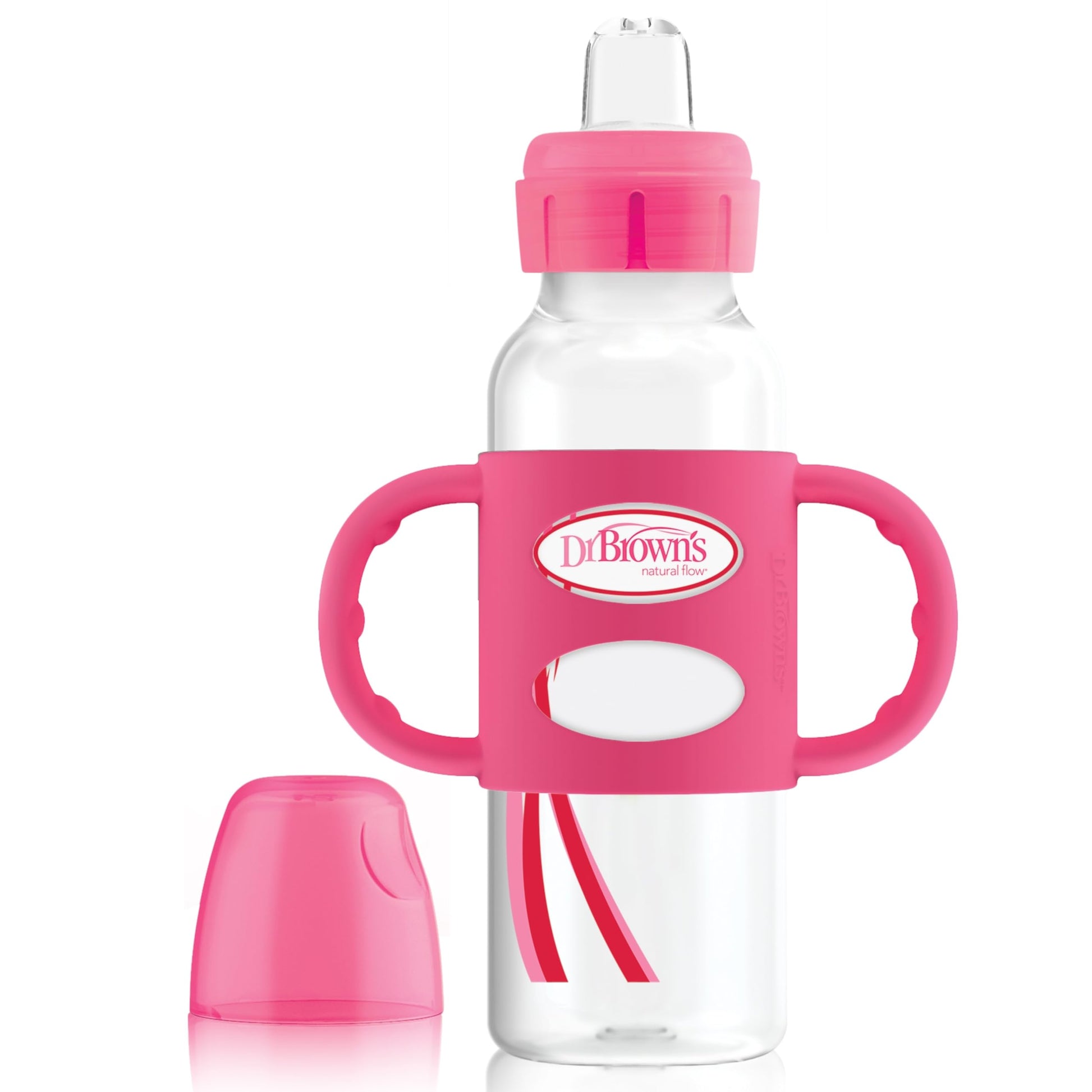 Dr. BrownS Options+ Sippy Spout Baby Bottle With 100% Silicone Handle, Pink, 8 Ounce
