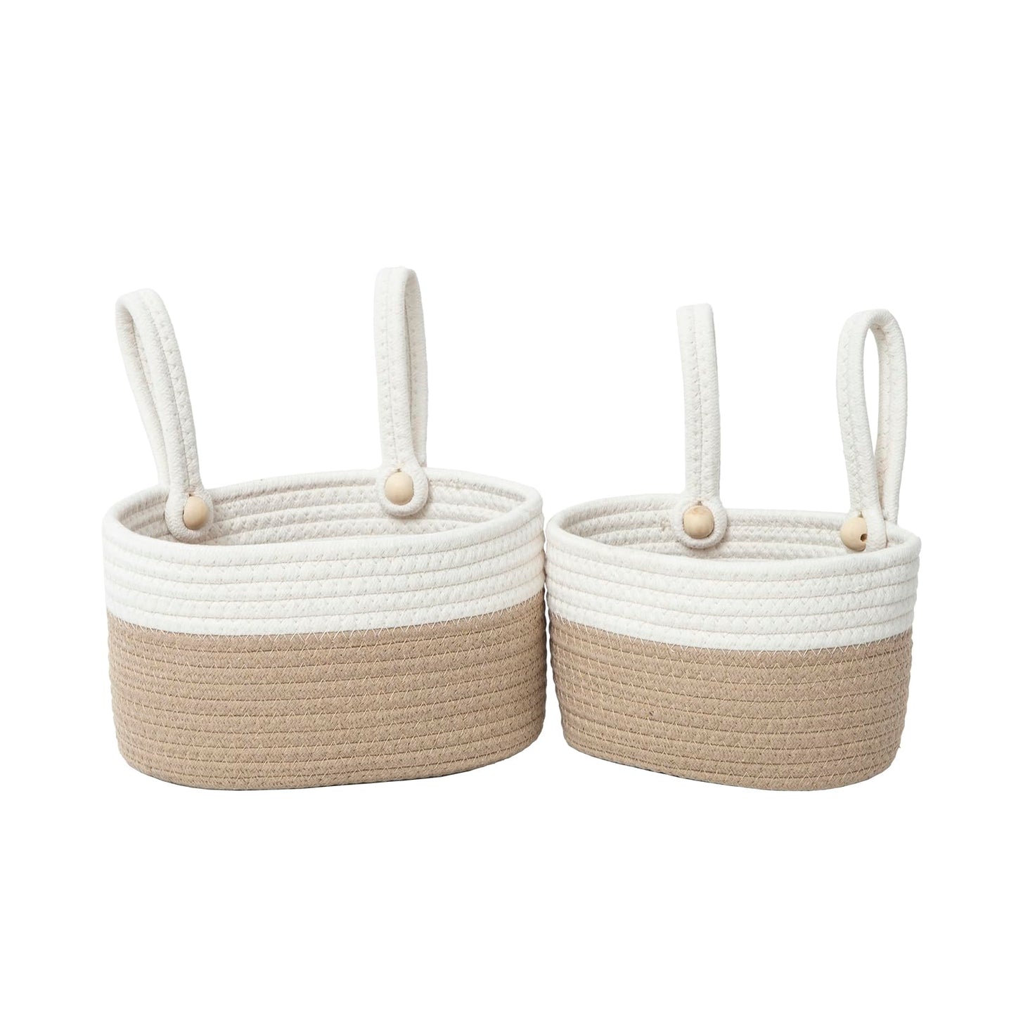 Yahuan Cotton Hanging Basket For Organizing Hanging Wall Basket With Handle For Wall Decor Bedroom Car Seat Back Stroller (Khaki