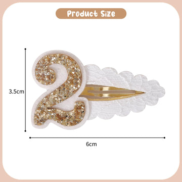 Jissoo 2Nd Birthday Hair Clip For Baby Girls - White Glitter Number 2 Hair Clip, Girl Birthday Party Decorations, Two Year Old P