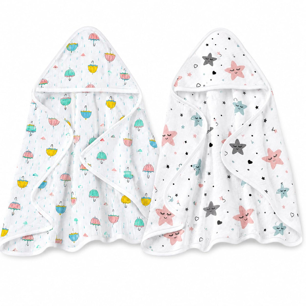 COCOSHELL Lightweight Muslin Cotton Baby Hooded Towel | 70x70 cm | UltraSoft, Breathable & QuickDry | Single Layer Bath Towel 