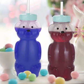 Honey Bear Straw Cups, Juice Bear Bottle Drinking Cup Long Straws With 4 Flexible Straws & Cleaning Tools, 8-Ounce Therapy Sippy