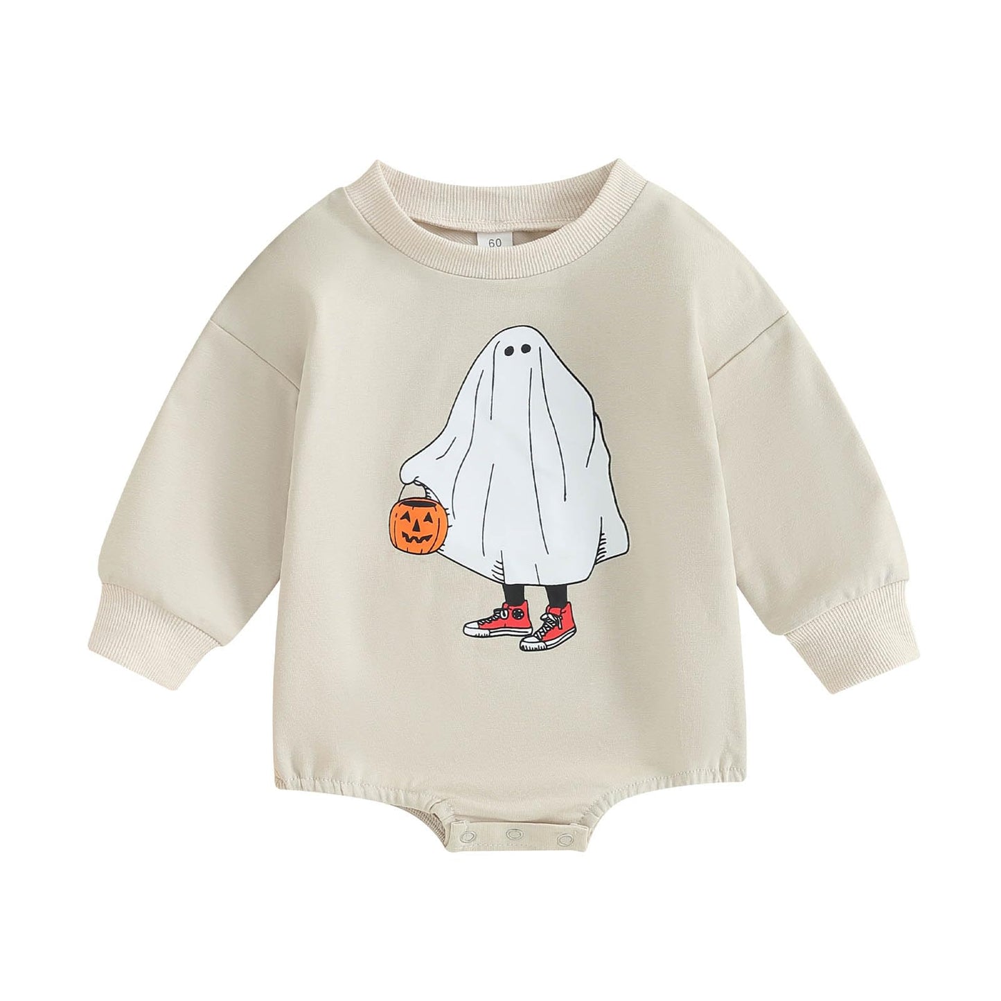 Focusnorm Halloween Newborn Baby Girl Outfit Toddler Ghost Pumpkin Sweatshirt Romper Long Sleeve Romper Infant Fall Clothes (Kha
