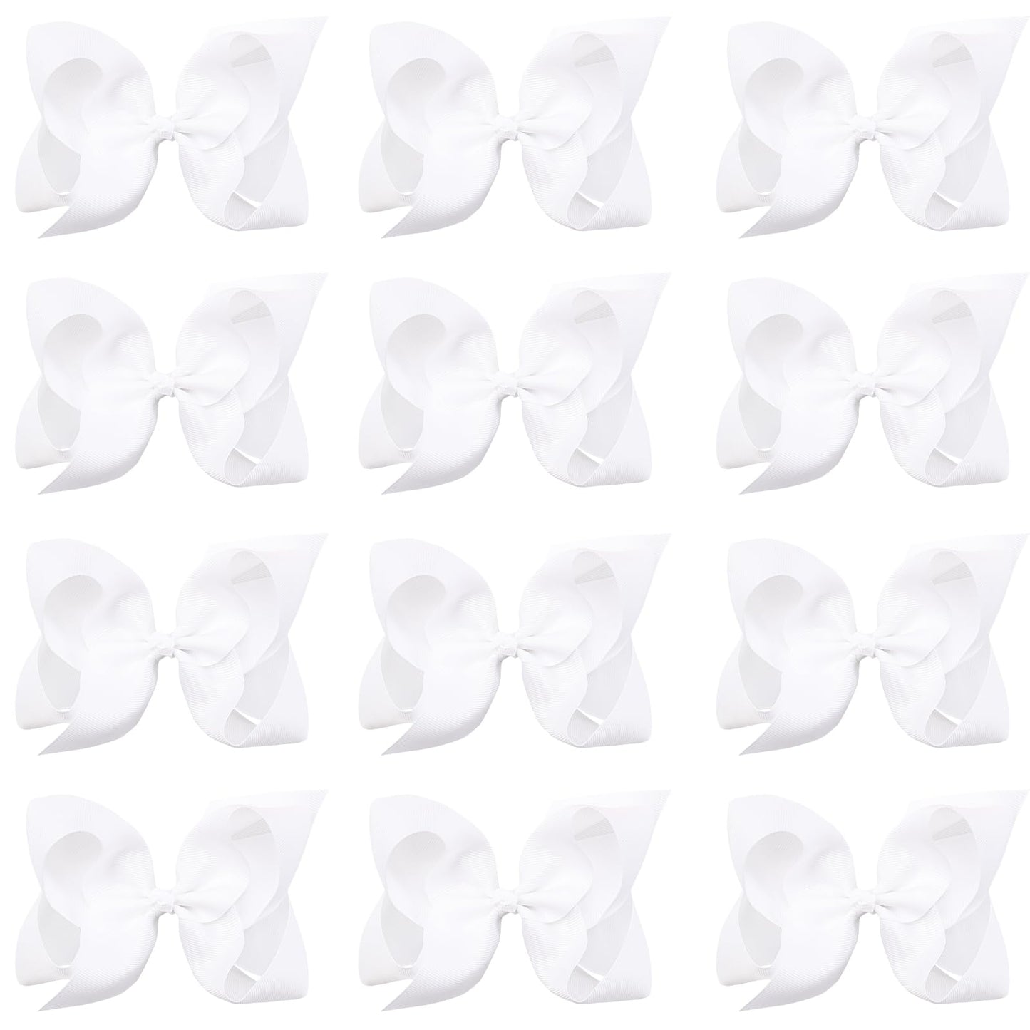 Oaoleer Big Hair Bows For Girls 12 Pcs 6' White Grosgrain Ribbon Large Boutique Bow Alligator Clips Hair Accessories For Toddle