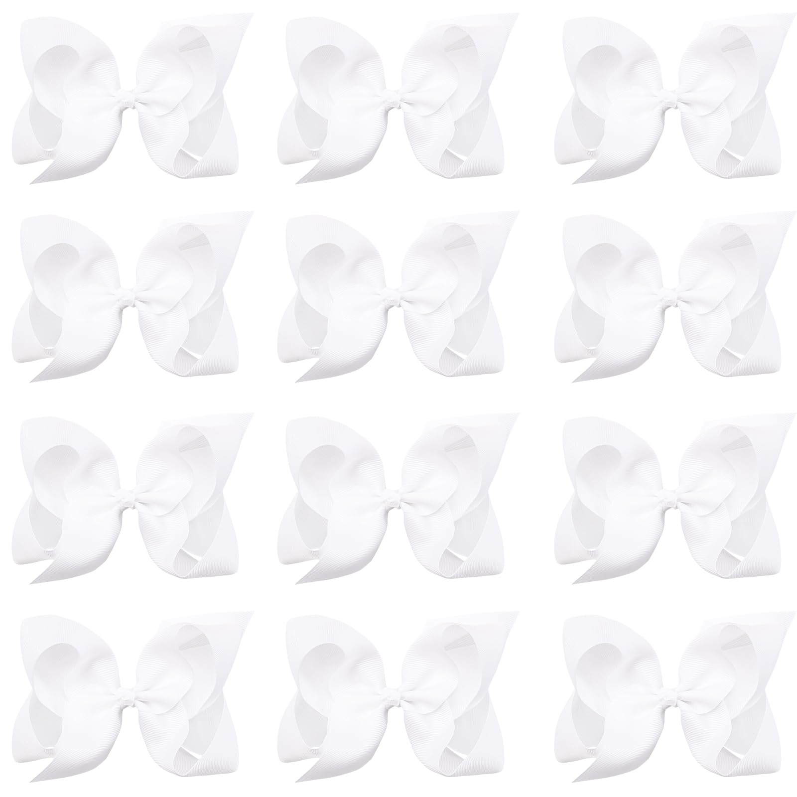 Oaoleer Big Hair Bows For Girls 12 Pcs 6' White Grosgrain Ribbon Large Boutique Bow Alligator Clips Hair Accessories For Toddle