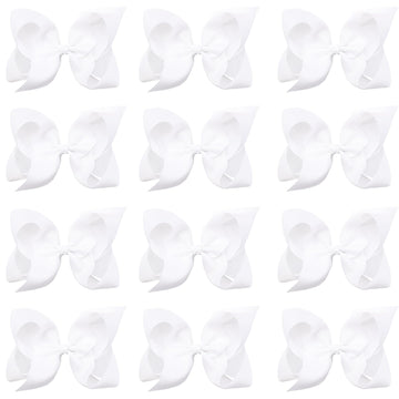 Oaoleer Big Hair Bows For Girls 12 Pcs 6' White Grosgrain Ribbon Large Boutique Bow Alligator Clips Hair Accessories For Toddle