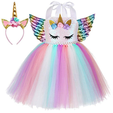 Shinyou Girls Unicorn Costume Dress Up Led Light Up Unicorn Tutu Birthday Outfit For Halloween Birthday Gift (Rainbow, 5-6Y)