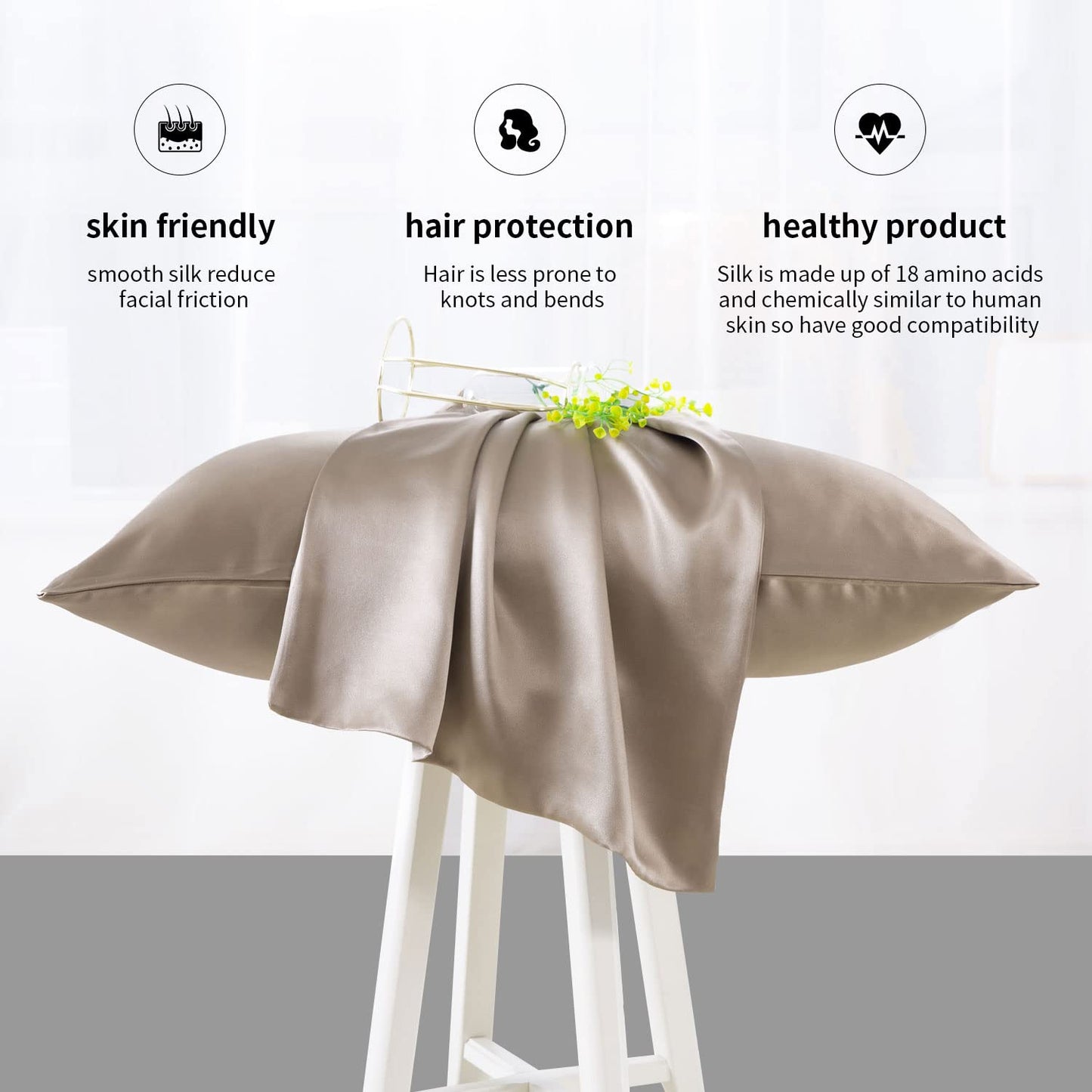 Zimasilk 100% Mulberry Silk Pillowcase For Hair And Skin,With Hidden Zipper,Both Side 19 Momme Silk, 1Pc (Body 20'X54', Taupe)