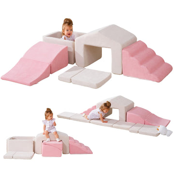 HAHASOLE Climbing Toys for Toddlers, Foam Climbing Blocks with Ball Pit, Soft Play Climb and Crawl Activity Playset, Crawling & 