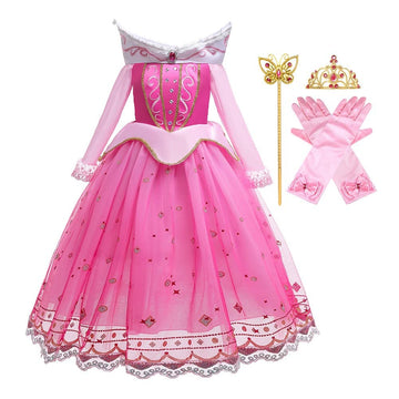 Fmyfwy Girls Aurora Princess Dress Sleeping Beauty Fancy Halloween Costume Christmas Birthday Party Gown Rose W/Accessories 10-1