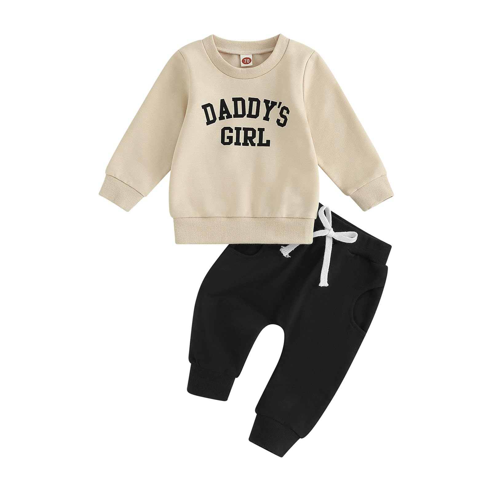 Baby Girl Clothes Daddy Mama Saying Outfits Long Sleeve Fall Winter Infant Toddler Sweatshirt Top Pants Set (Apricot, 18-24 Mont