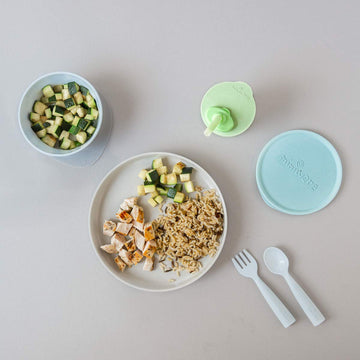 Miniware Little Foodie Set With Cereal Bowl, Sandwich Plate, My First Cutlery Set, 1-2-3 Sip Cup, And Detachable Suction Foot Fo