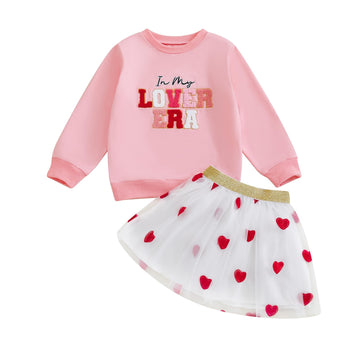 Yingisfitm Toddler Girl Valentines Day Outfit Letter Sweatshirt Love Heart Tutu Skirts Sets Little Girl Valentine Clothes (Be Mi