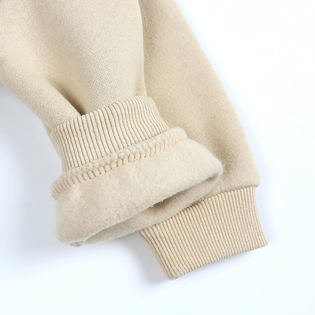 Rukosu Toddler Baby Boy Girl Fleece Pullover Sweatshirt Solid Color Crewneck Blouse Shirt Tops Warm Fall Winter Clothes Apricot