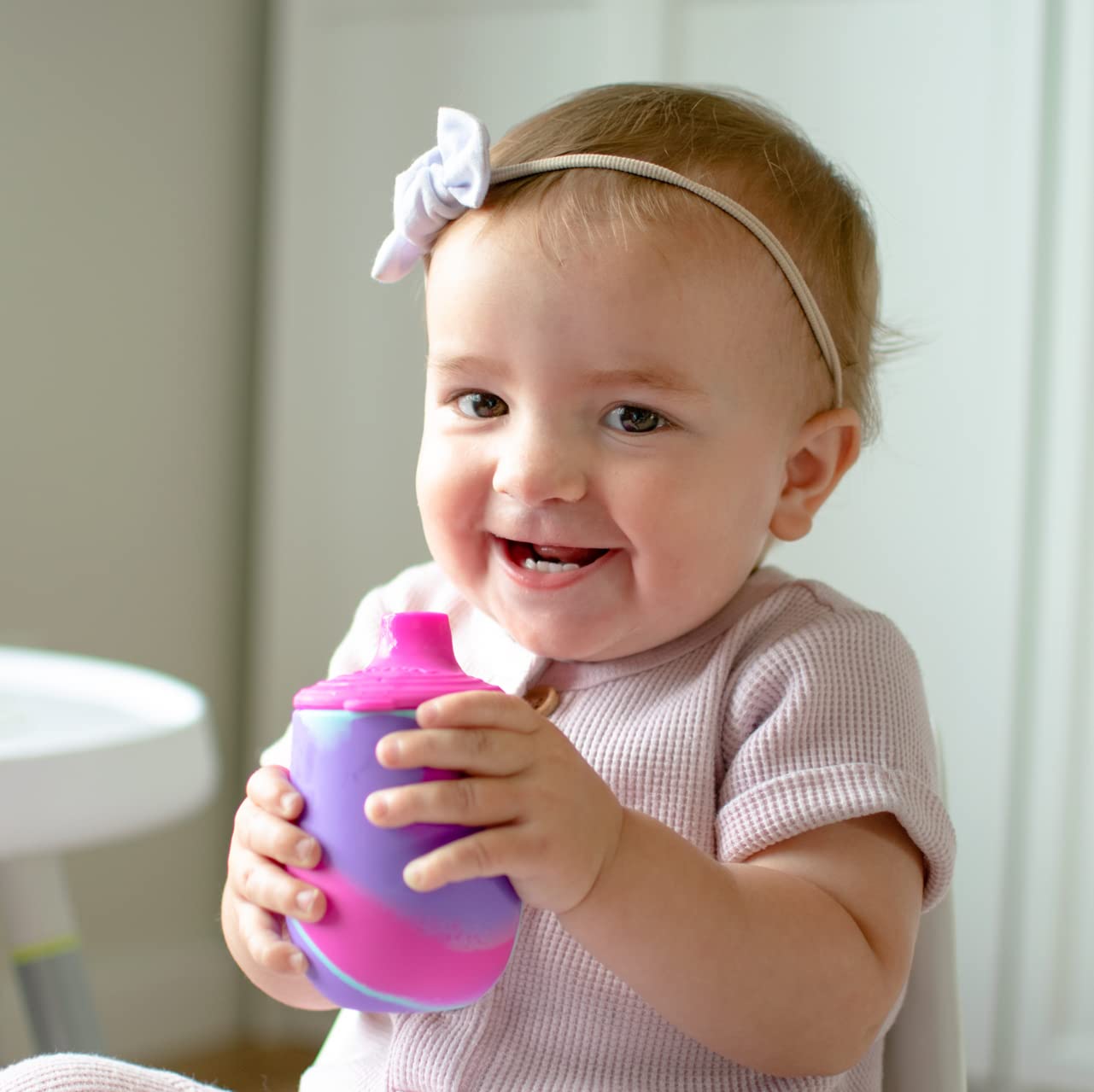 Nuby Silicone Tie-Dye First Training Cup With Free Flow Soft Spout - 6Oz, 6+ Months, Pink/Purple