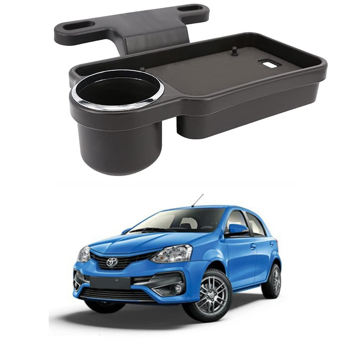 Oshotto (FT04) Foldable Car Auto Headrest Rear Back Seat Table Drink Food Cup Tray Holder Compatible with Toyota Liva  Black