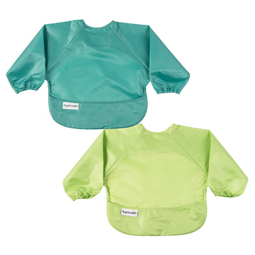 Tiny Twinkle Mess Proof Baby Bib, 2 Pack Long Sleeve Bib Outfit, Waterproof Bibs For Toddlers, Machine Washable, Tug Proof (Rain