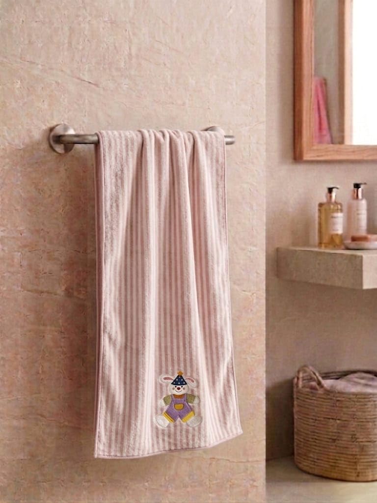 Babyholic Cartoon Baby Bath Towel,Cotton Terry, 100x50 cm, for Newborns (Pink, Medium)