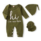 Grnshts Newborn Baby Boy Romper Coming Home Outfits Letter Print Bodysuit Jumpsuit+Hat+Gloves 3Pcs Clothes Set (Army Green, 1-3