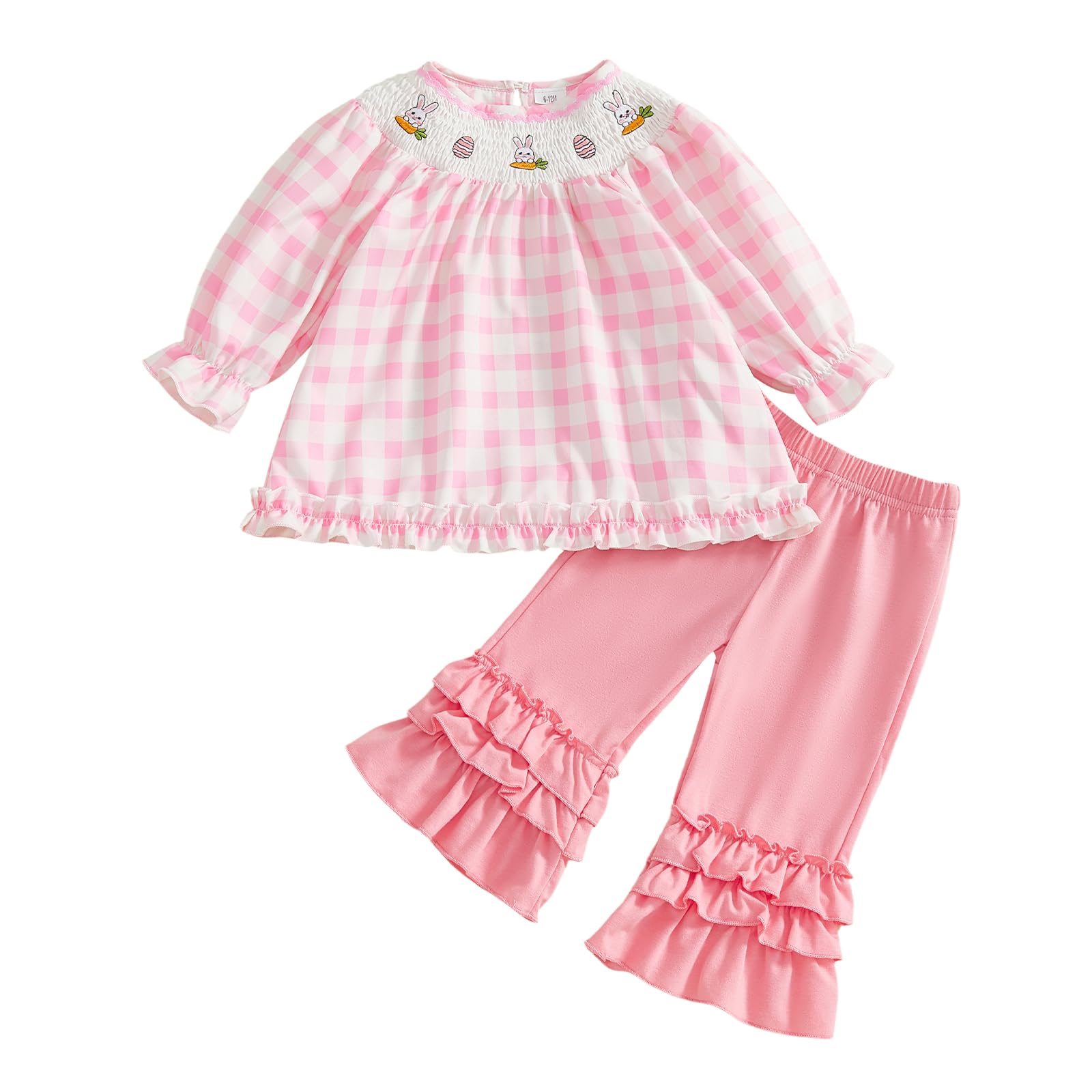 BemeyourBBs Toddler Baby Girl Easter Outfits Long Sleeve Shirts Tunic Top and Ruffle Pants Set Cute Infant Clothes (Smocked Bunn
