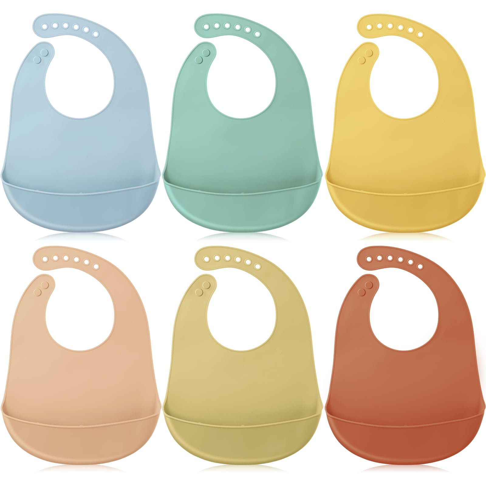 Mepase 6 Pcs Silicone Bibs Waterproof Silicone Baby Bibs Soft Adjustable Baby Feeding Unisex Kid Eating Supplies (Classic Color)