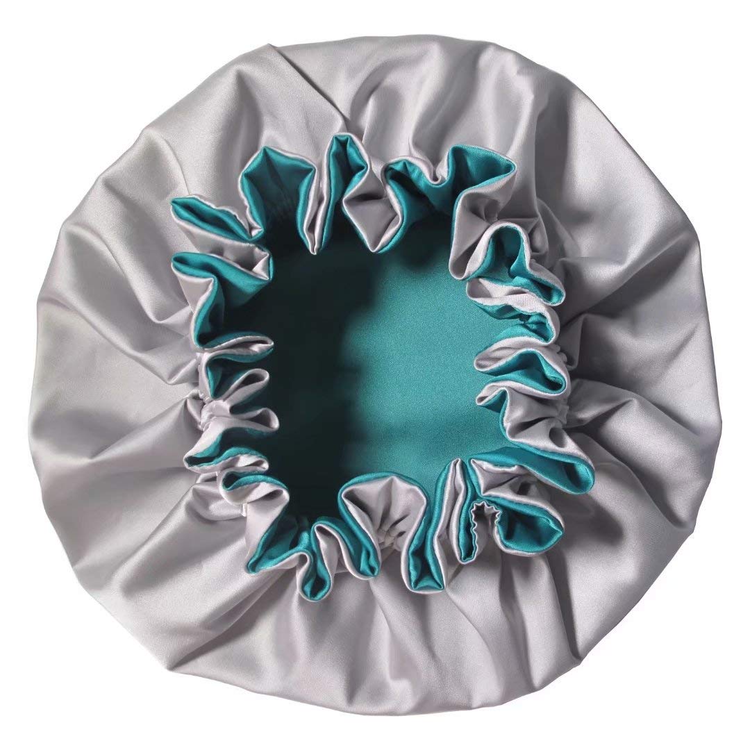 Akiss Reversible Satin Silk Sleep Hair Bonnet For Newborn Baby Girl Boy (Turquoisesilver, 13M)