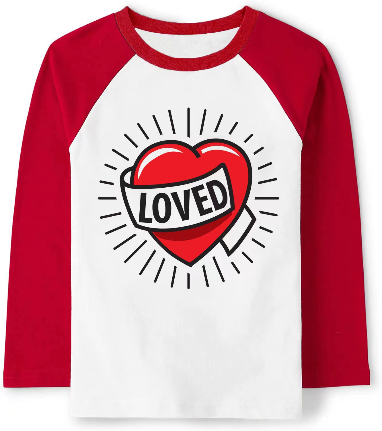 Toddler Boys T-Shirt Valentine'S Day Shirt Loved Heart Tops Kids Long Sleeve Raglan Baby Tees 4T