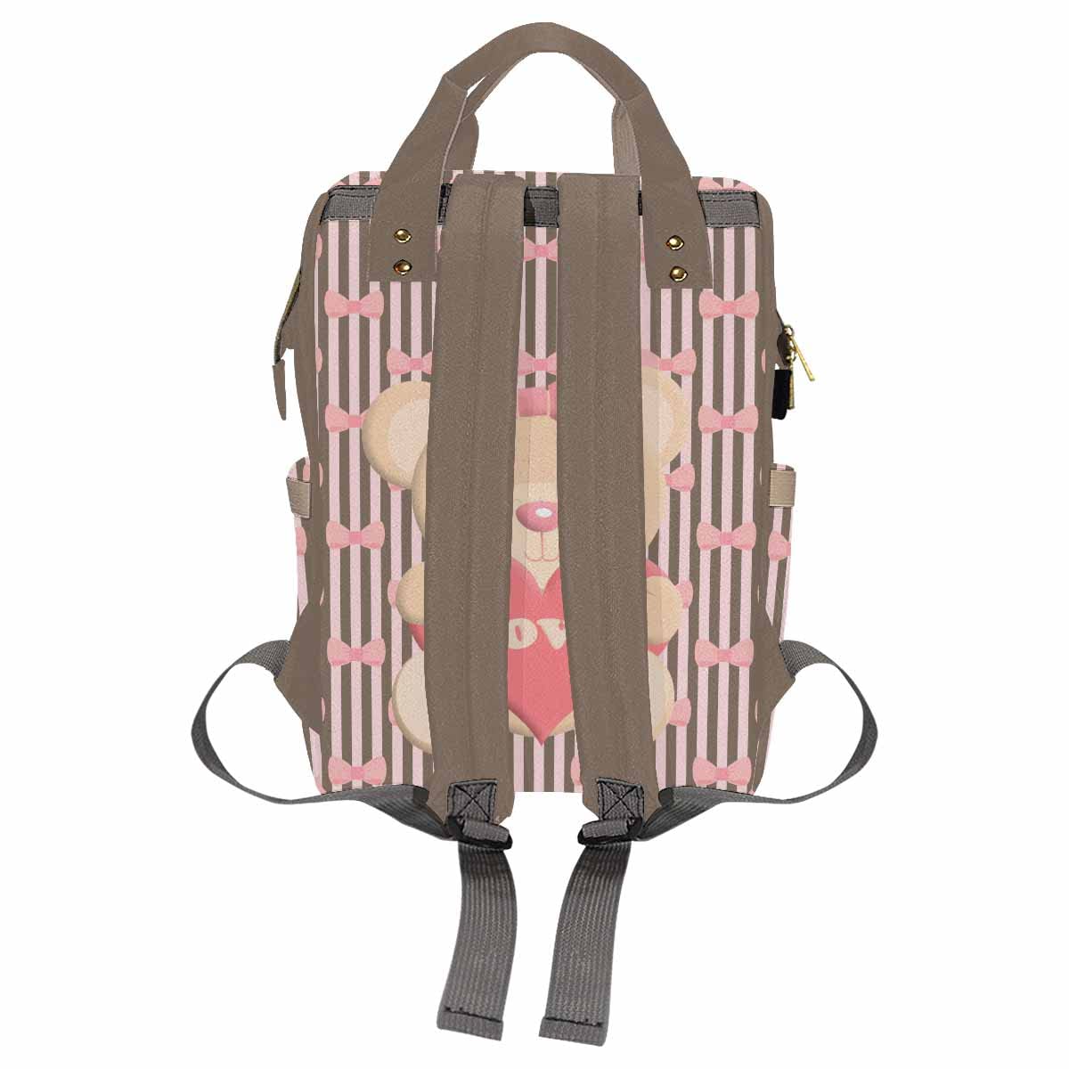 Artsadd Personalized Baby Bag Casual Shoulder Bag, Custom Pink Love Stripe Diaper Backpack With Thermal Pockets Multifunction Da