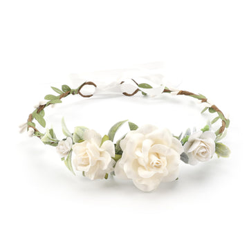 PoshMyra Flower Girl Flower Crown Pink Baby Girls Floral Headpieces Kids Headband Children Hair Wreath Photo Prop (White-Child S