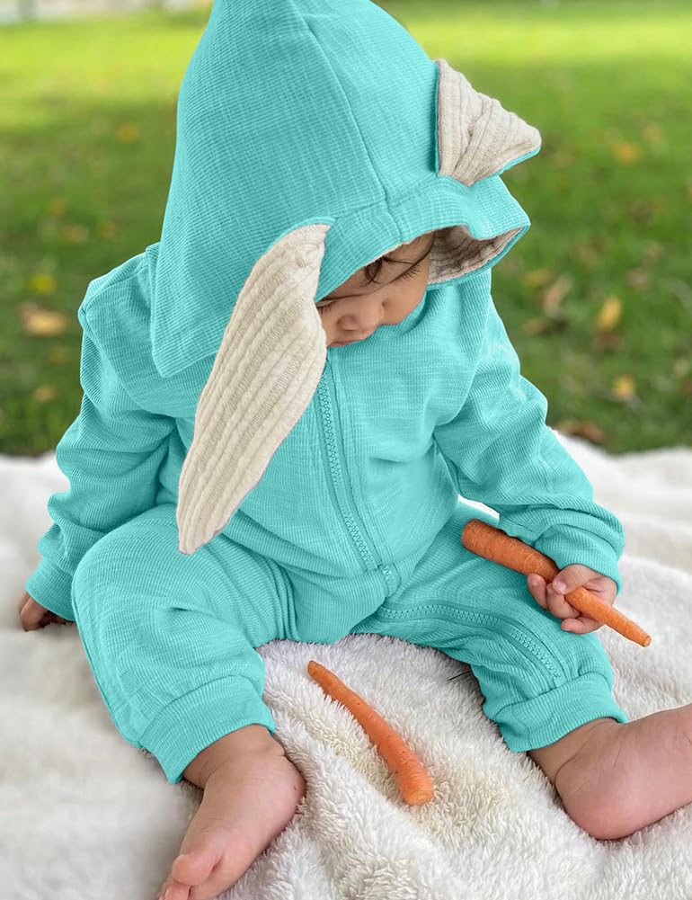 Agqt Baby Boys Bunny Costume 1St Easter Outfit Onesie Halloween Animal Clothes One Piece Romper Rabbit Ear Hoodie Light Blue Siz