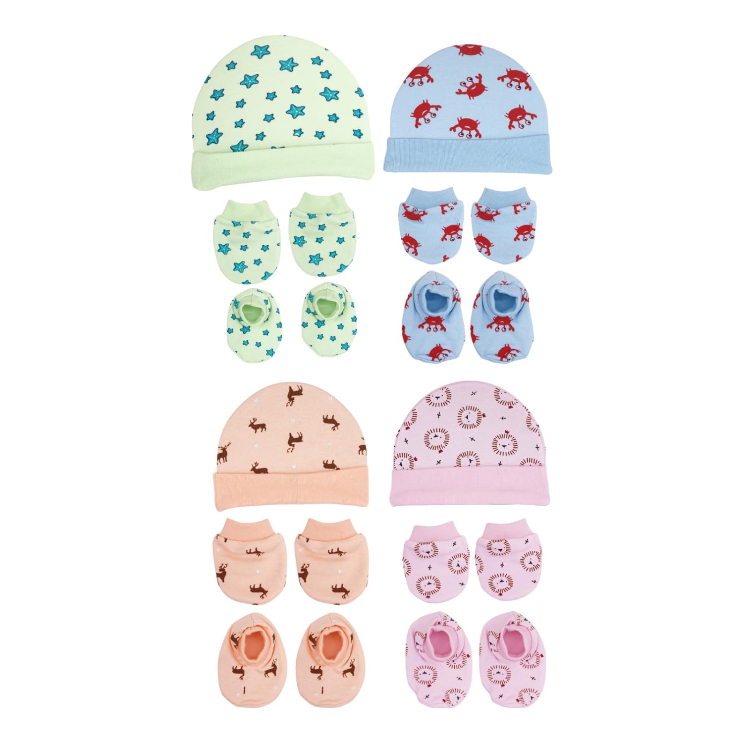 Secure Steps Mittens Cap And Booties Set For New Born Baby Pack Of 4 | 100% Cotton Baby Mittens Set 0 To 6 Months | Soft AntiSc